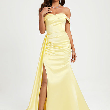 Robe Pastel Satinée Jaune Sirène Élégante