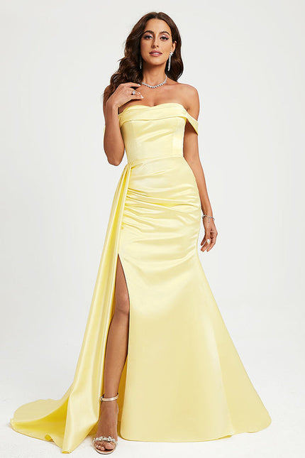 Robe Pastel Satinée Jaune Sirène Élégante