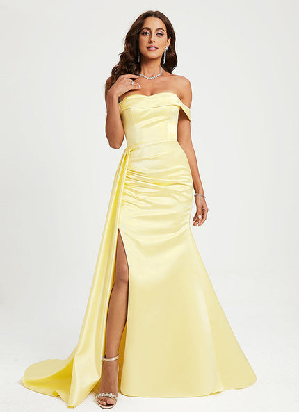 Robe Pastel Satinée Jaune Sirène Élégante