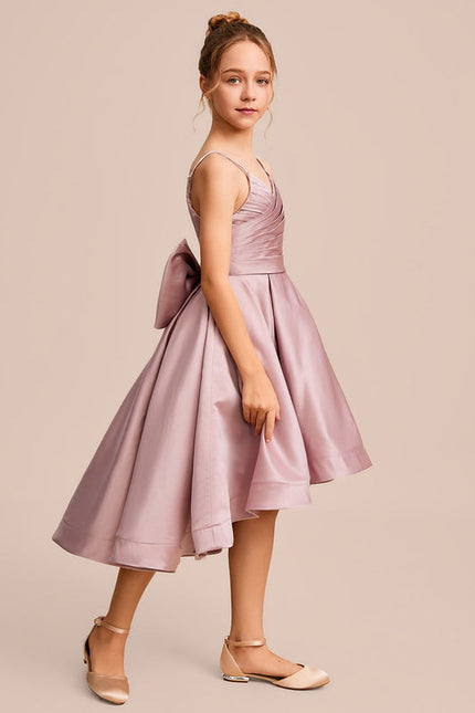 Robe Pastel Rose Satin Col V Junior - gallery 3