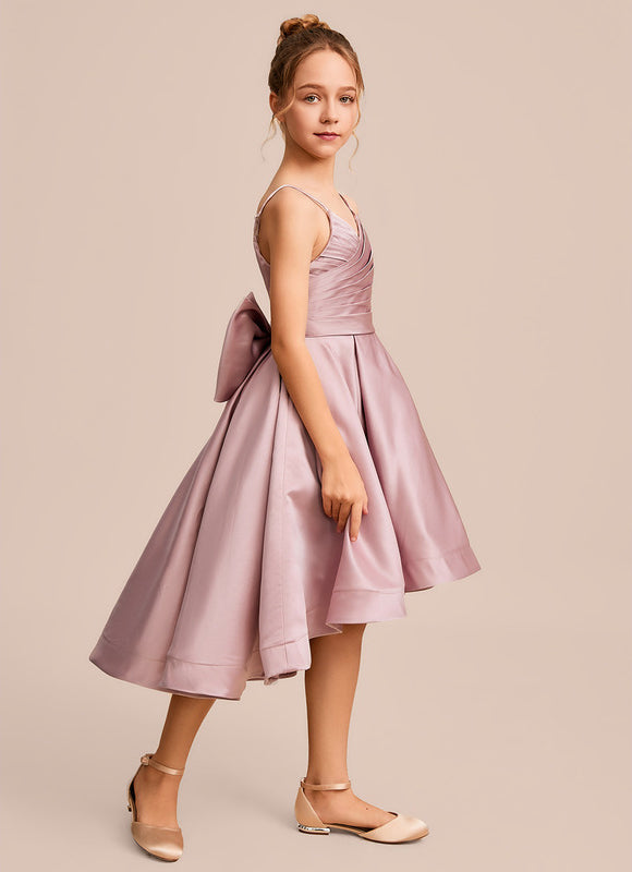 Robe Pastel Rose Satin Col V Junior - gallery 3