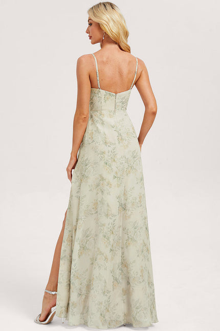 Robe Pastel Verte Décolletée Longueur Sol - gallery 4
