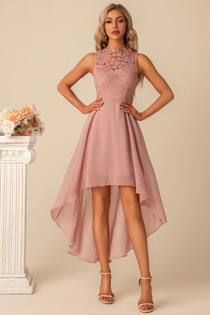 Robe Pastel Rose Col Montant Asymétrique - gallery 3