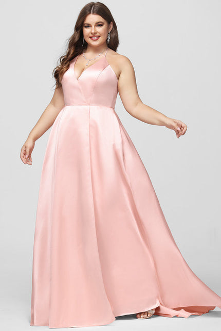 Robe Pastel Rose Col V Traîne Satin - gallery 8