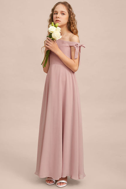 Robe Pastel Rose Décolleté Asymétrique Junior - gallery 1