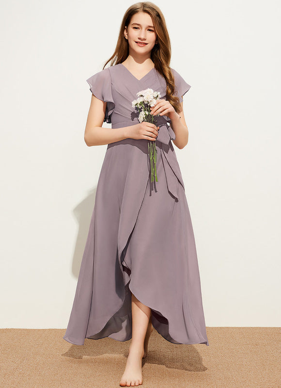 Robe Pastel Lavande Col V Asymétrique