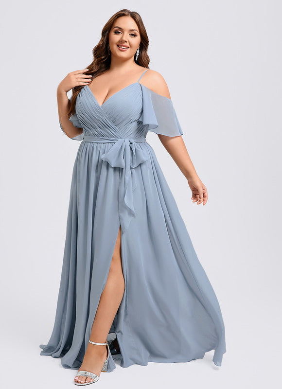 Robe Pastel Bleu Décolleté Épaules Volants - gallery 8