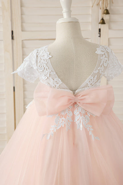 Robe Pastel Rose Col V En Tulle - gallery 9