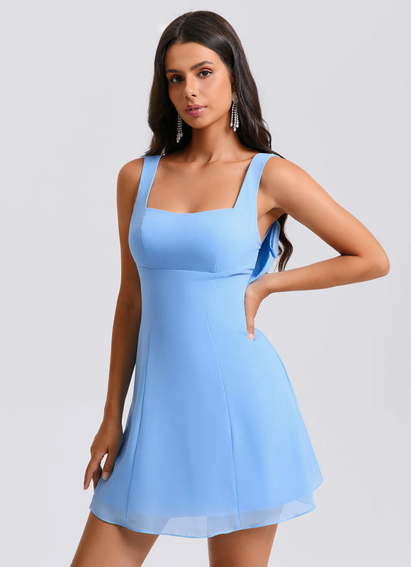 Robe Pastel Bleu Col Carré Mini - gallery 2