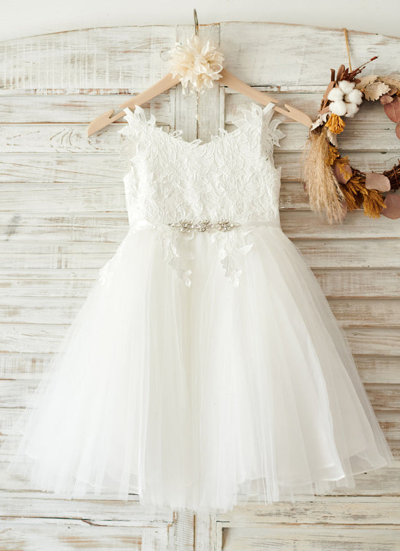 Robe Pastel Blanche Col V Dentelle Tulle - gallery 7