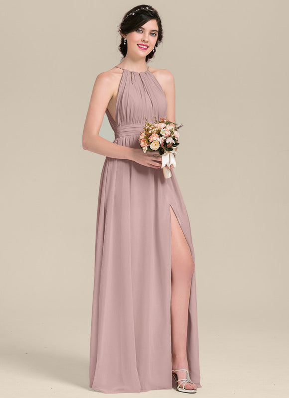 Robe Pastel Rose Dégradé Col Rond Maxi - gallery 1