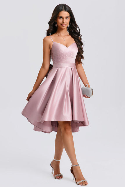 Robe Pastel Rose Trapèze Satiné Élégante - gallery 6