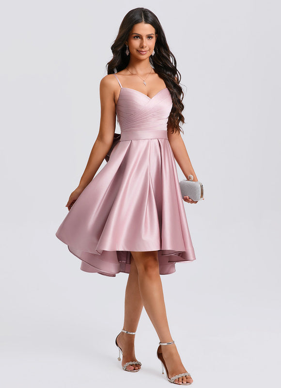 Robe Pastel Rose Trapèze Satiné Élégante - gallery 6