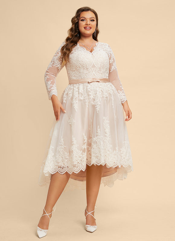 Robe Pastel Mariage Rose Poudré Dentelle - gallery 9
