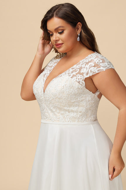 Robe Pastel Blanche Col V Traîne Dentelle - gallery 9