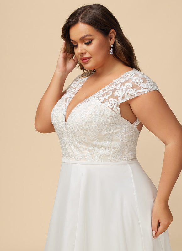 Robe Pastel Blanche Col V Traîne Dentelle - gallery 9