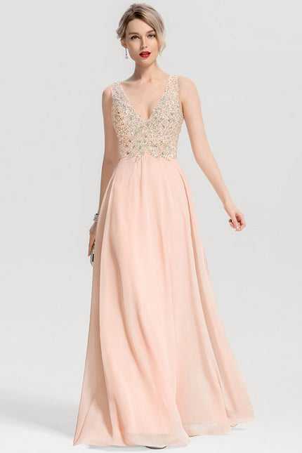 Robe Pastel Rose Col V Paillettes Élégante - gallery 2