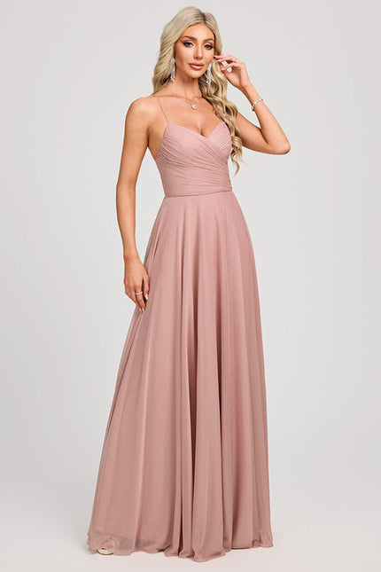 Robe Pastel Rose Col V Longueur Maxi - gallery 1