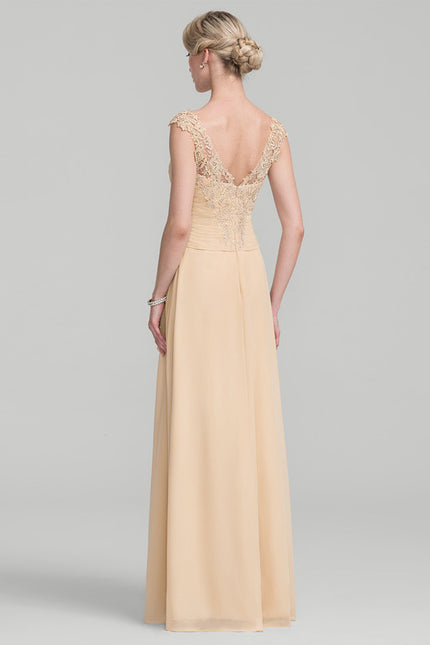 Robe Pastel Beige Dentelle Trapèze Longue - gallery 3