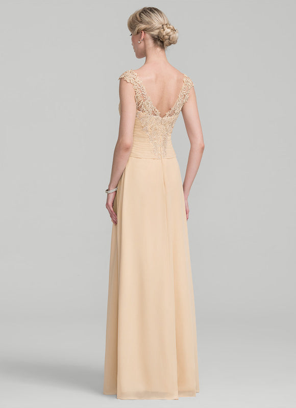 Robe Pastel Beige Dentelle Trapèze Longue - gallery 3