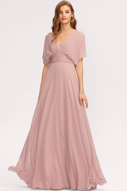 Robe Pastel Rose Décolleté Asymétrique Longue - gallery 7