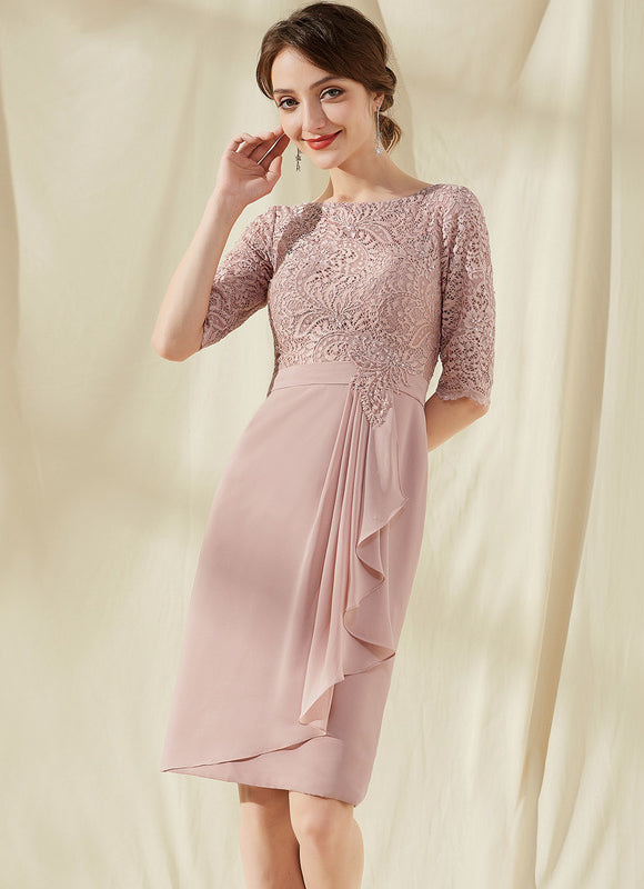 Robe Pastel Blush Longueur Genou Dentelle
