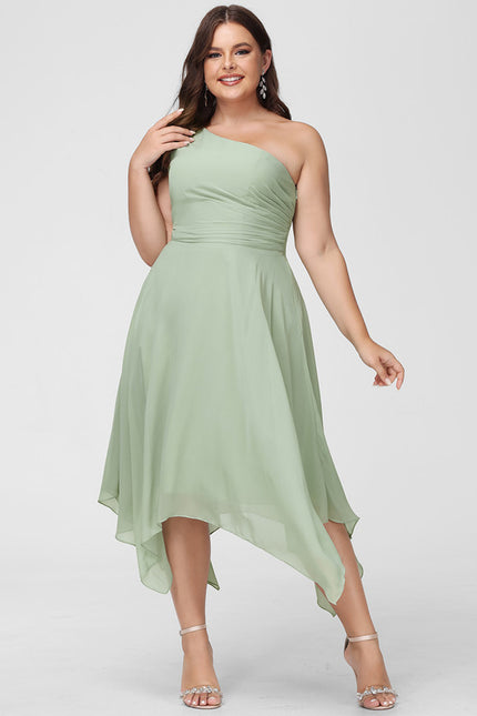 Robe Pastel Menthe Décolleté Asymétrique Volants - gallery 9