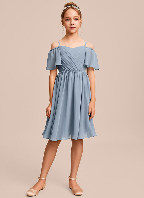 Robe Pastel Bleu Mousseline Décolleté Épaules - gallery 4