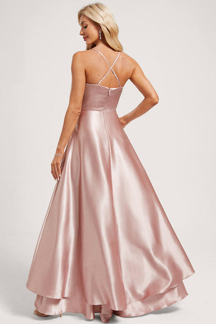 Robe Pastel Vert Satin Volants Asymétrique - gallery 4