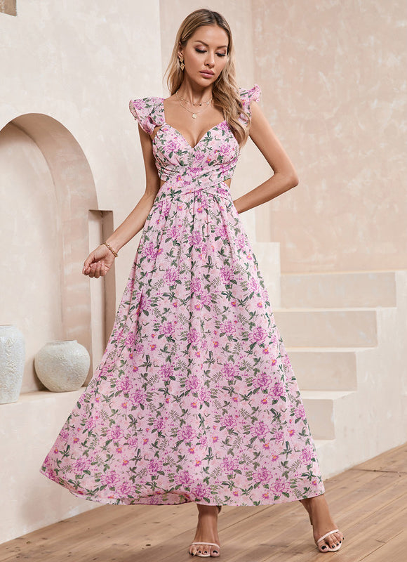Robe Pastel Imprimé Fleurs Rose Maxi - gallery 5