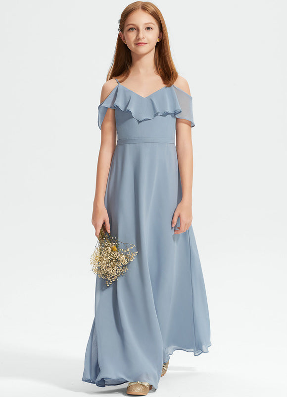 Robe Pastel Bleu Décolleté Épaules Ras Du Sol - gallery 3