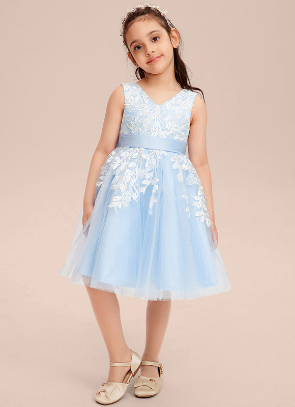 Robe Pastel Bleu Longueur Genou Dentelle - gallery 7