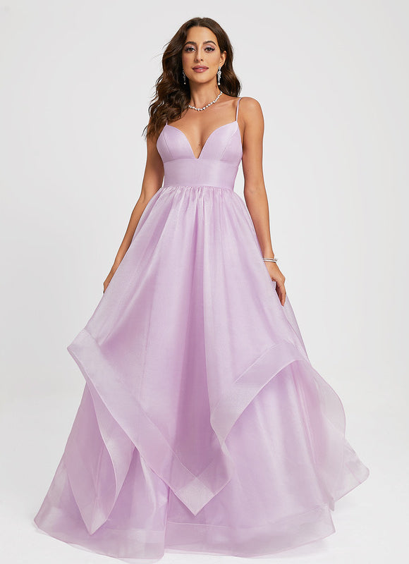 Robe Pastel Lilas Col V Traîne Élégant