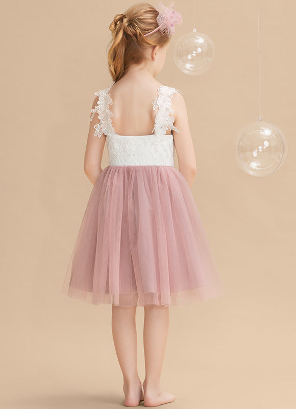 Robe Pastel Blanche Col V Dentelle Tulle - gallery 1