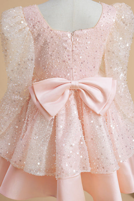 Robe Pastel Rose Paillettes Col Carré - gallery 4