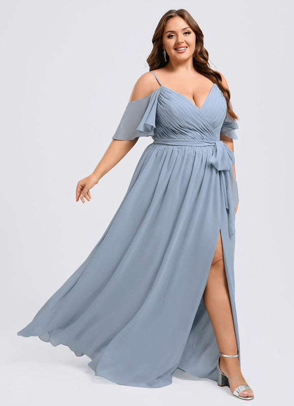 Robe Pastel Bleu Décolleté Épaules Volants - gallery 7