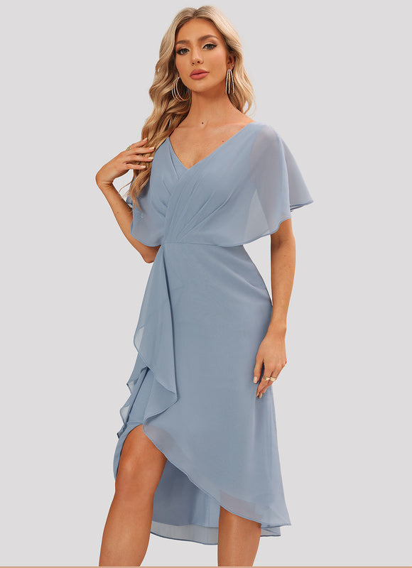 Robe Pastel Bleu Asymétrique À Volants - gallery 1