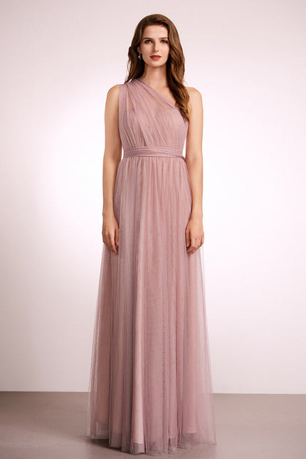 Robe Pastel Rose Décolleté Asymétrique Tulle - gallery 5