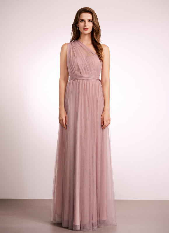 Robe Pastel Rose Décolleté Asymétrique Tulle - gallery 5
