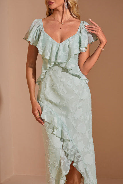 Robe Pastel Verte À Volants Midi - gallery 2