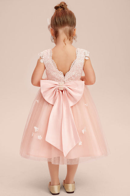 Robe Pastel Rose Col Rond Tulle Fille - gallery 7