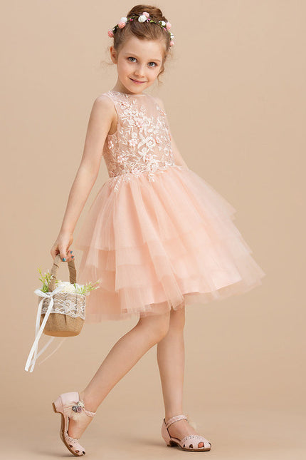 Robe Pastel Rose Col Rond Tulle Mariage - gallery 4
