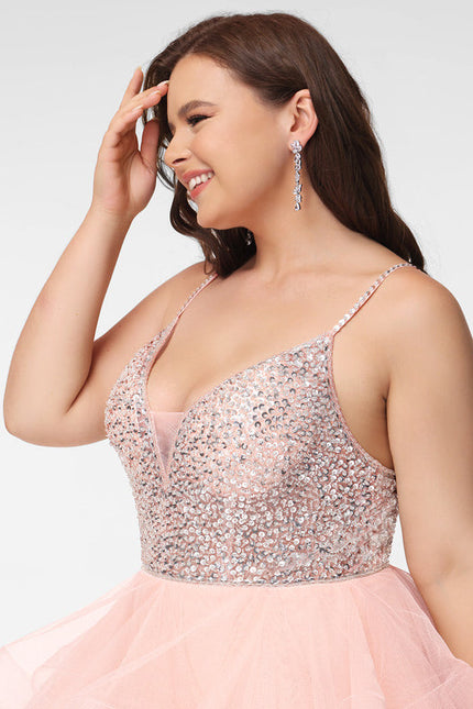 Robe Pastel Rose Col V Tulle Bal - gallery 7