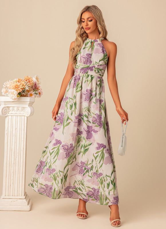 Robe Pastel Floral Lilas Longueur Maxi