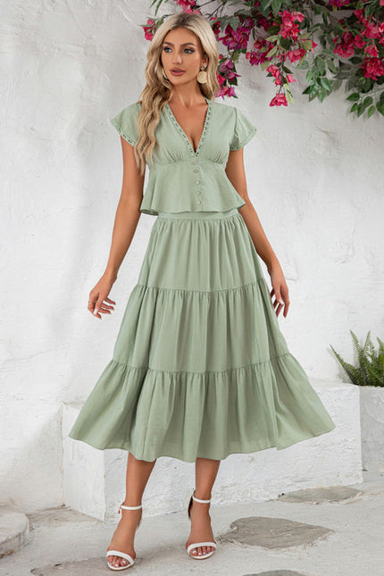 Robe Pastel Vert À Volants Midi - gallery 2