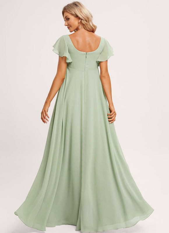 Robe Pastel Verte Demoiselle D'Honneur Volants - gallery 1