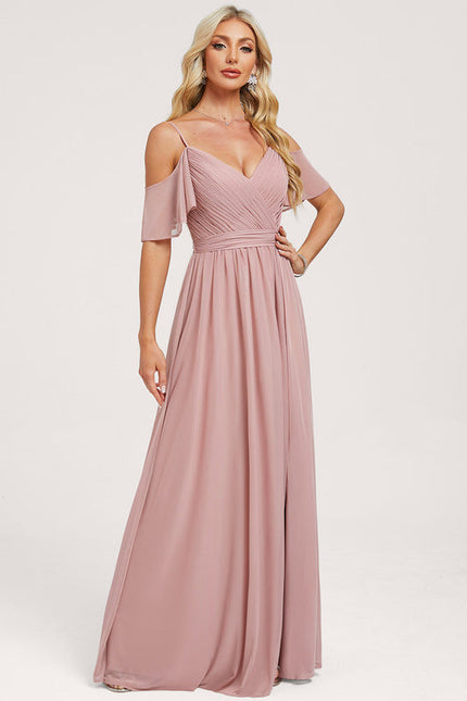Robe Pastel Rose Décolleté Épaules Volants - gallery 1