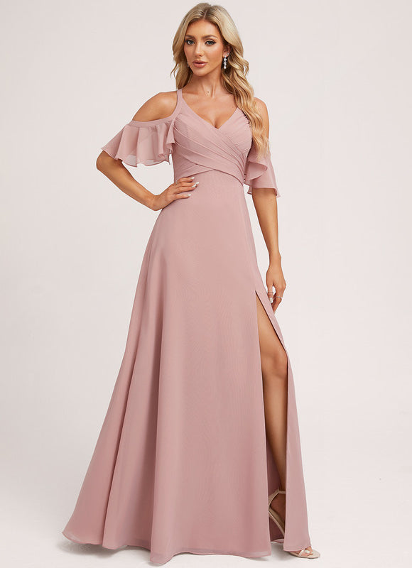 Robe Pastel Bleu Décolleté Épaules Volants