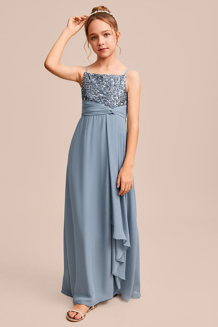 Robe Pastel Bleu Col Carré Longueur Sol - gallery 5
