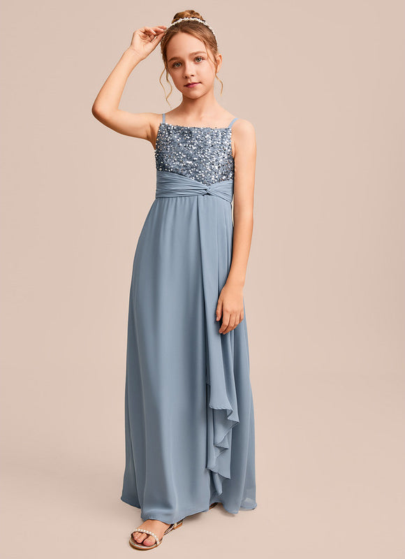 Robe Pastel Bleu Col Carré Longueur Sol - gallery 5